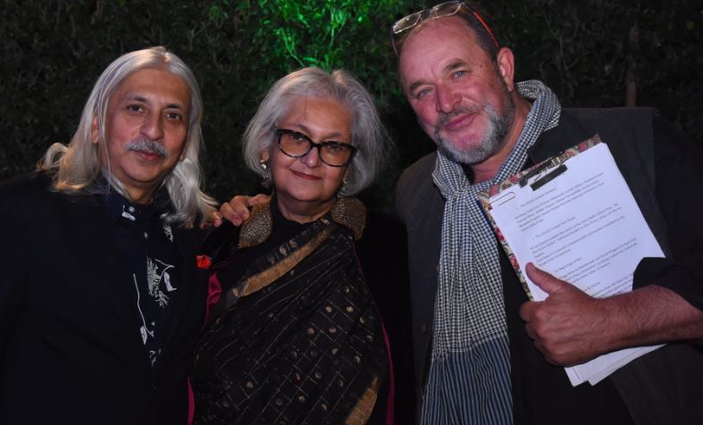 L to R) Sanjoy K. Roy, Namita Gokhale, and William Dalrymple at the Curtain Raiser in Delhi